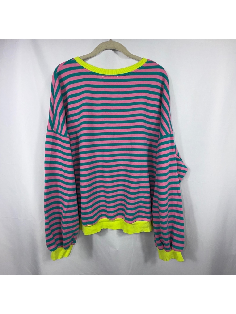 UEU 2XL Pink Teal Striped Oversized Sweatshirt - Picture 6 of 6